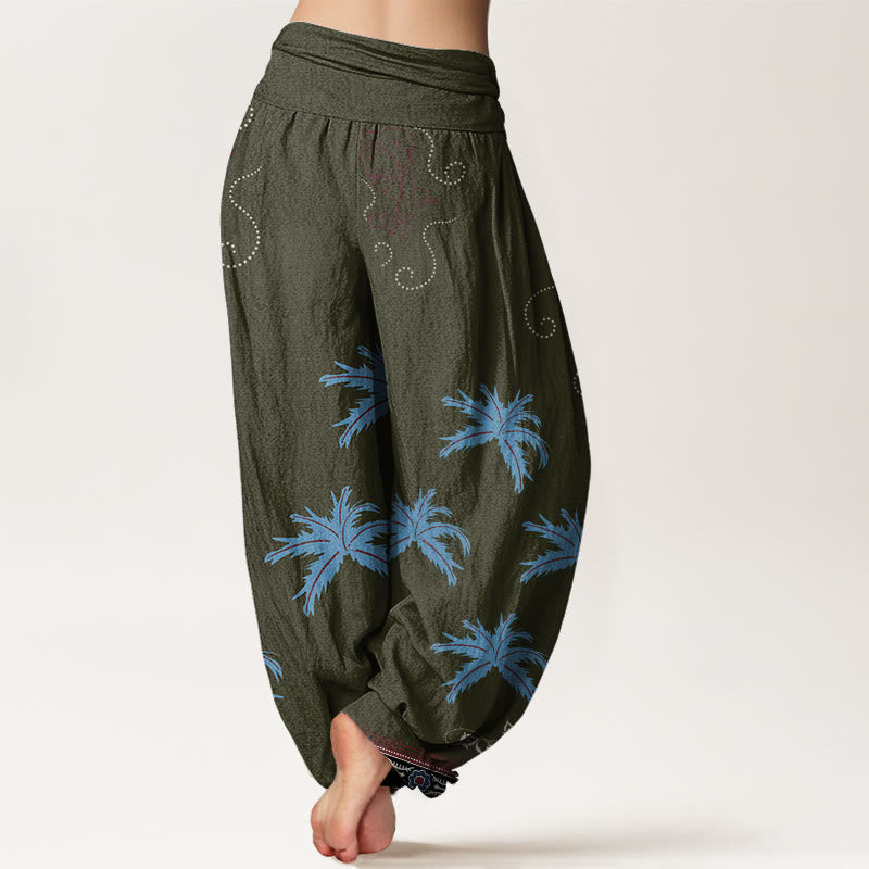 Buddha Stones Casual Floral Scroll Tropical Palm Pattern Damskie spodnie haremowe z elastyczną talią - image 9