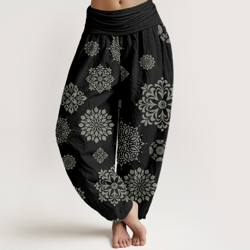 Buddha Stones, swobodny wzór mandali, damskie spodnie haremowe z elastyczną talią - Czarny - US22, UK/AU26, EU54 (6XL) - image 1