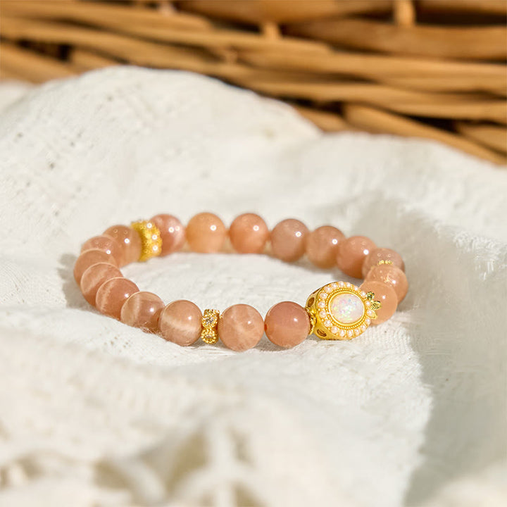 Buddha Stones Natural Peach Moonstone Regulowana Uspokajająca Bransoletka