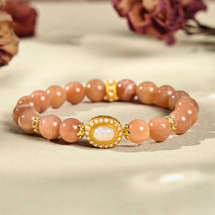 Buddha Stones Natural Peach Moonstone Regulowana Uspokajająca Bransoletka