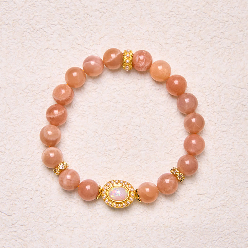 Buddha Stones Natural Peach Moonstone Regulowana Uspokajająca Bransoletka
