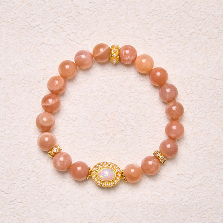 Buddha Stones Natural Peach Moonstone Regulowana Uspokajająca Bransoletka