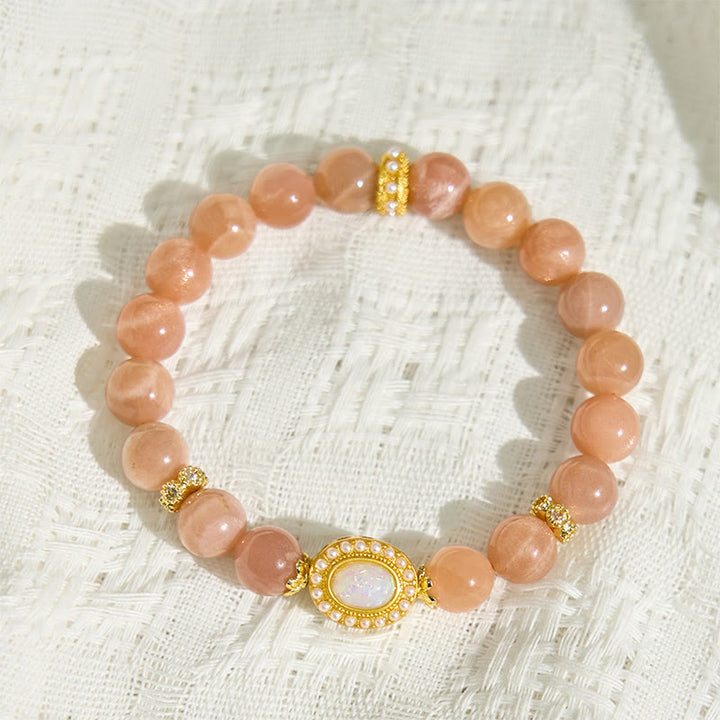 Buddha Stones Natural Peach Moonstone Regulowana Uspokajająca Bransoletka