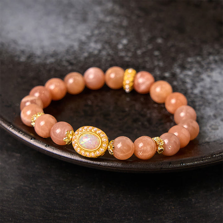Buddha Stones Natural Peach Moonstone Regulowana Uspokajająca Bransoletka