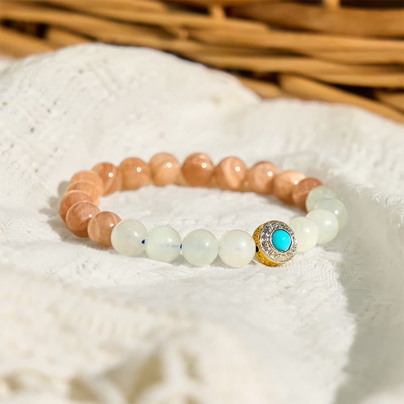 Buddha Stones Natural Peach Moonstone Akwamaryn Uspokajająca Bransoletka