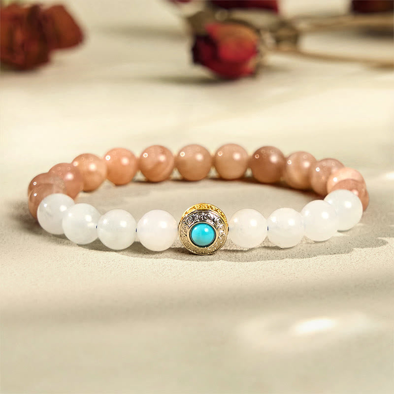 Buddha Stones Natural Peach Moonstone Akwamaryn Uspokajająca Bransoletka