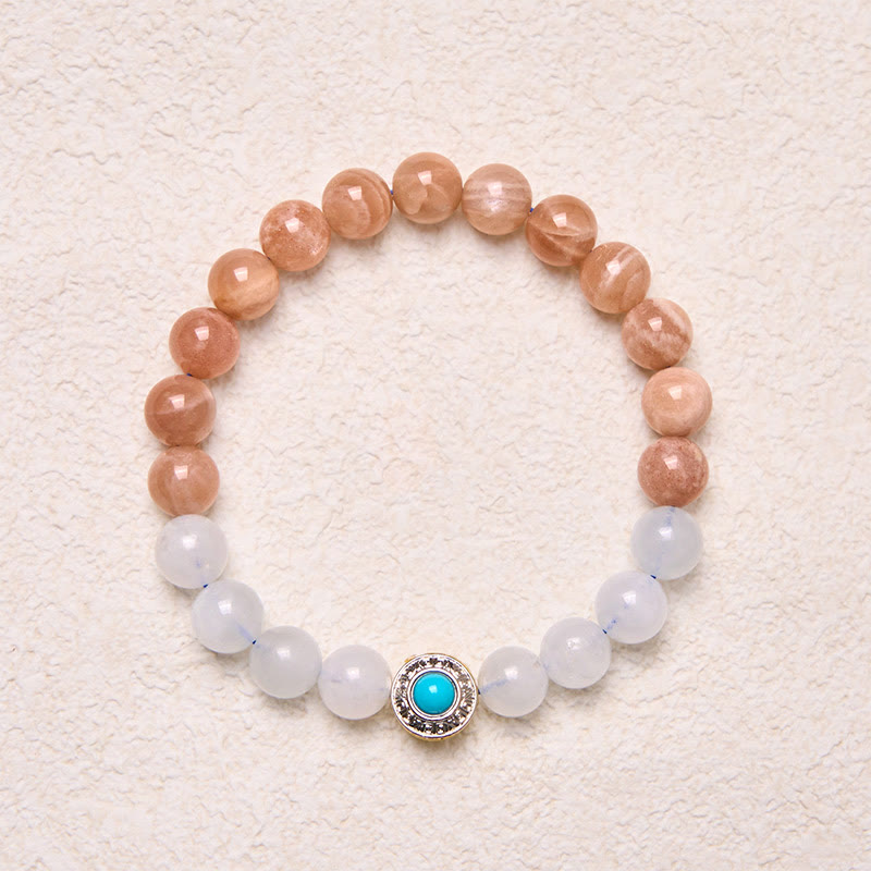 Buddha Stones Natural Peach Moonstone Akwamaryn Uspokajająca Bransoletka