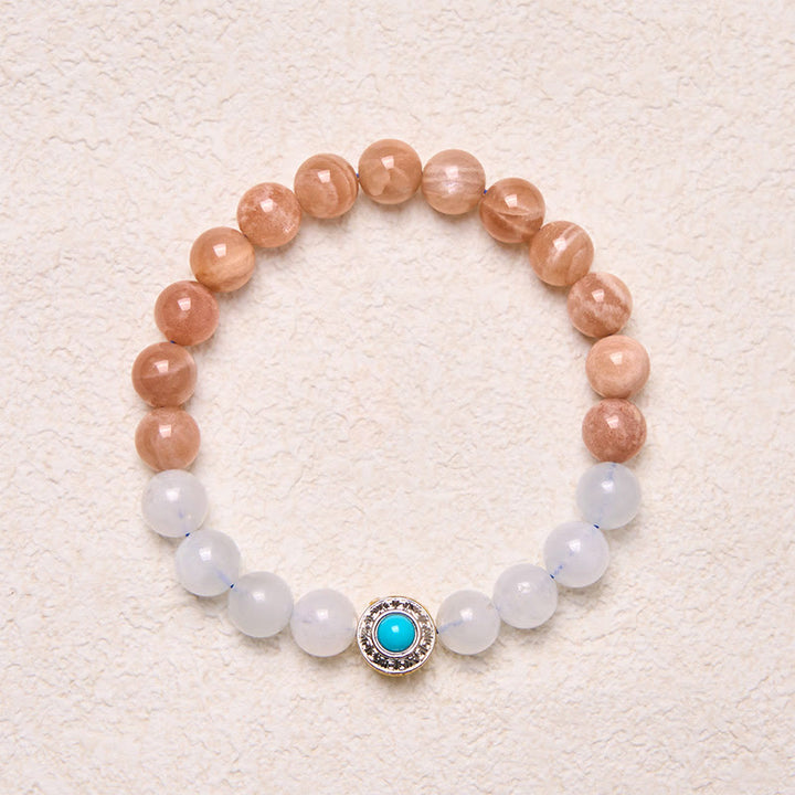 Buddha Stones Natural Peach Moonstone Akwamaryn Uspokajająca Bransoletka