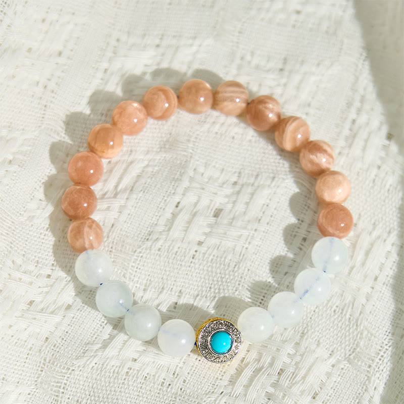 Buddha Stones Natural Peach Moonstone Akwamaryn Uspokajająca Bransoletka
