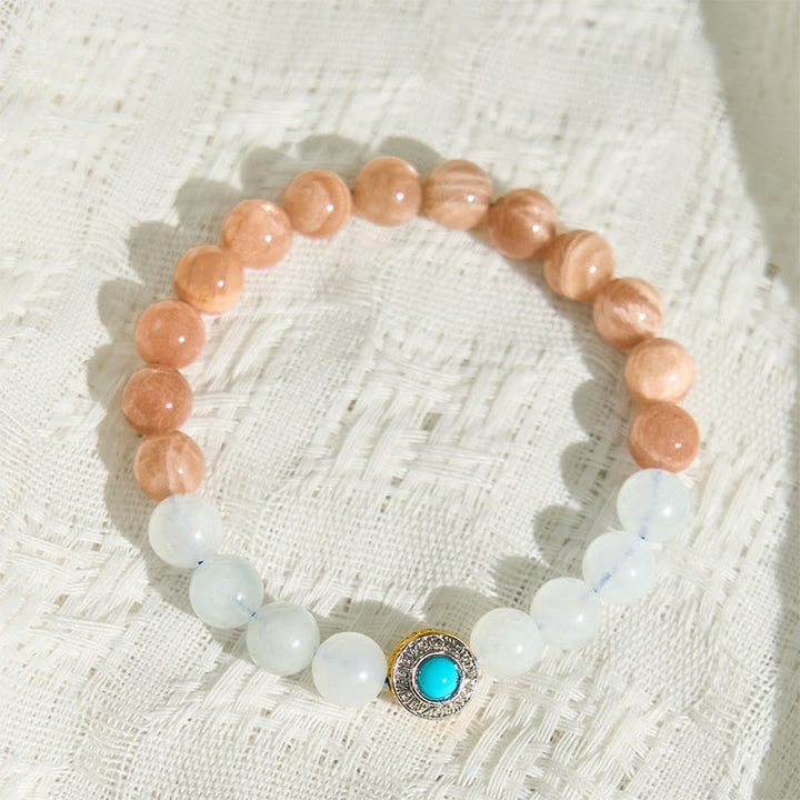 Buddha Stones Natural Peach Moonstone Akwamaryn Uspokajająca Bransoletka