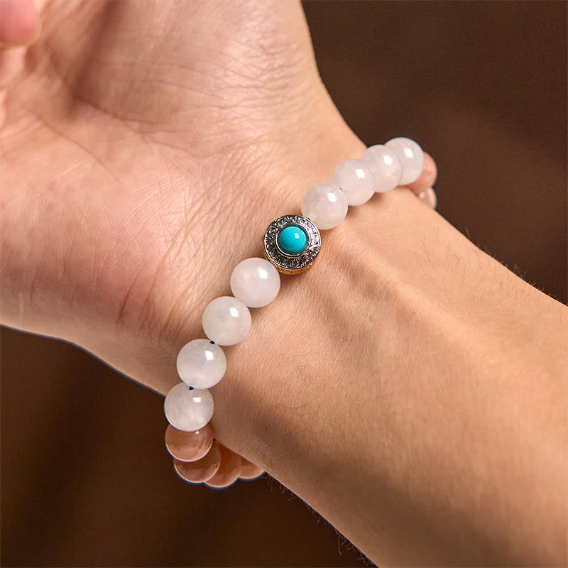 Buddha Stones Natural Peach Moonstone Akwamaryn Uspokajająca Bransoletka
