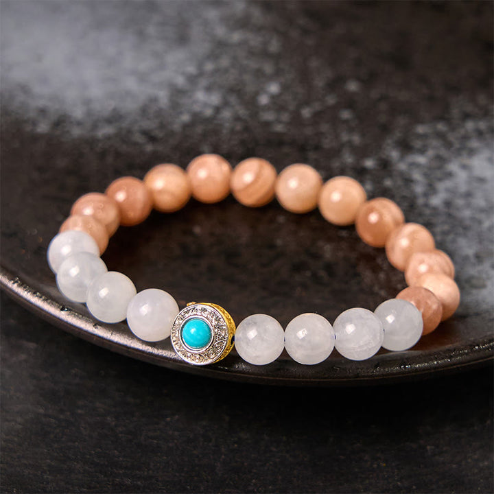 Buddha Stones Natural Peach Moonstone Akwamaryn Uspokajająca Bransoletka