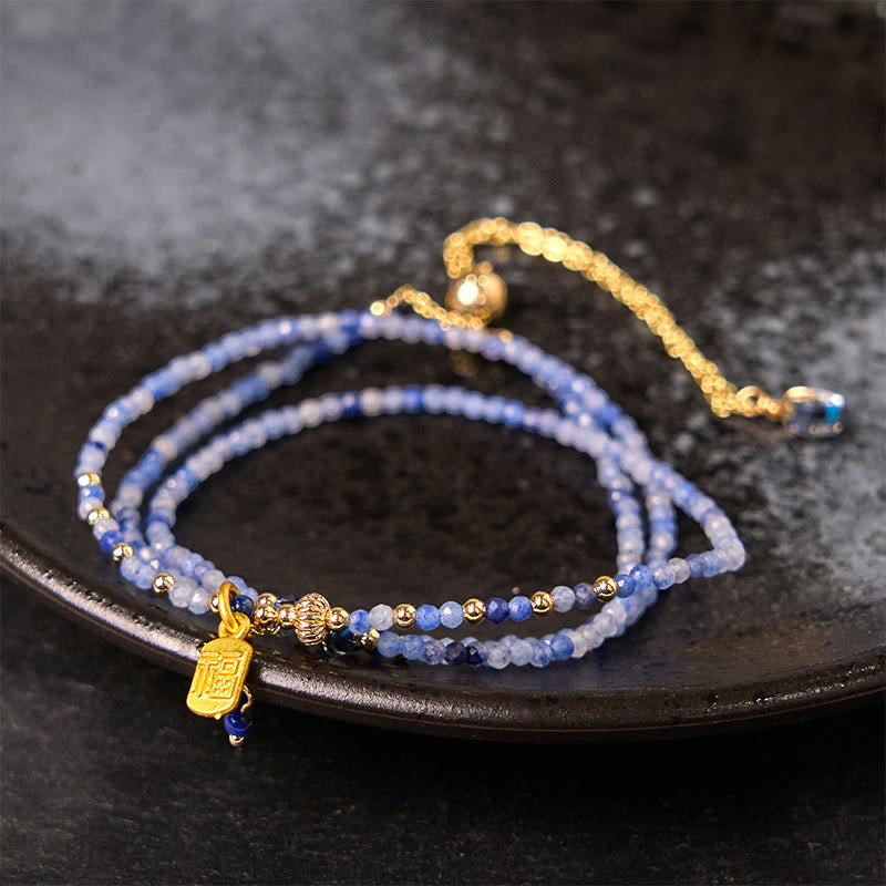 Bransoletka z Buddha Stones o średnicy 3 mm, ultracienkie koraliki, naturalny lazuryt i lapis lazuli, potrójnie owinięte, Fu Character Positive - Lazuryt 3 mm (obwód nadgarstka: 14-15 cm) - image 0