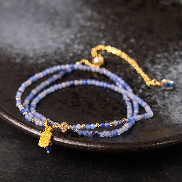 Bransoletka z Buddha Stones o średnicy 3 mm, ultracienkie koraliki, naturalny lazuryt i lapis lazuli, potrójnie owinięte, Fu Character Positive - Lazuryt 3 mm (obwód nadgarstka: 14-15 cm) - image 0