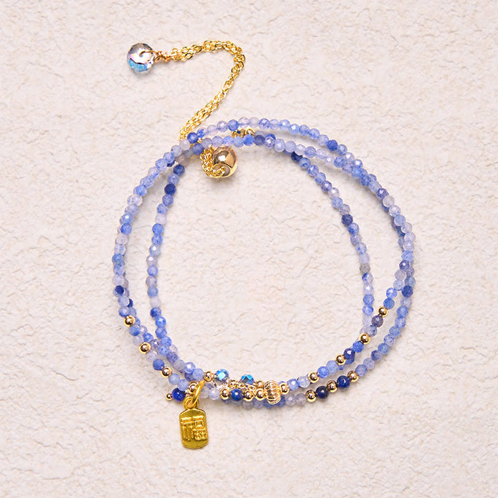 Buddha Stones 3 mm Ultra cienkie koraliki Naturalny Lazuryt Potrójnie Owinięty Fu Charakter Pozytywna Bransoletka