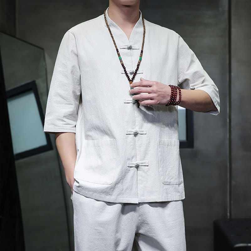 Buddha Stones 2-częściowy strój Tang z żabą i guzikami, koszula, spodnie, kieszenie, męski, bawełniany, lniany zestaw do medytacji - image 26