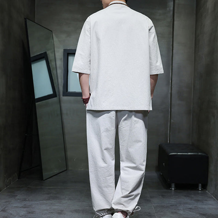 Buddha Stones 2-częściowy strój Tang z żabą i guzikami, koszula, spodnie, kieszenie, męski, bawełniany, lniany zestaw do medytacji - image 22