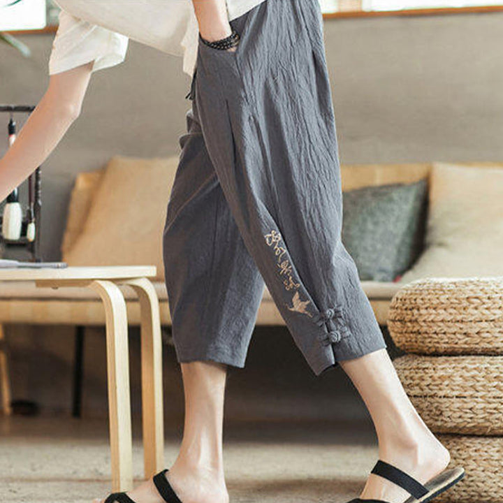 Kamienie Buddha Stones Haft Bawełna Męskie Spodnie Harem Skrócone Z Kieszeniami - image 16