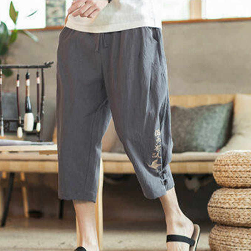 Kamienie Buddha Stones Haft Bawełna Męskie Spodnie Harem Skrócone Z Kieszeniami - image 15