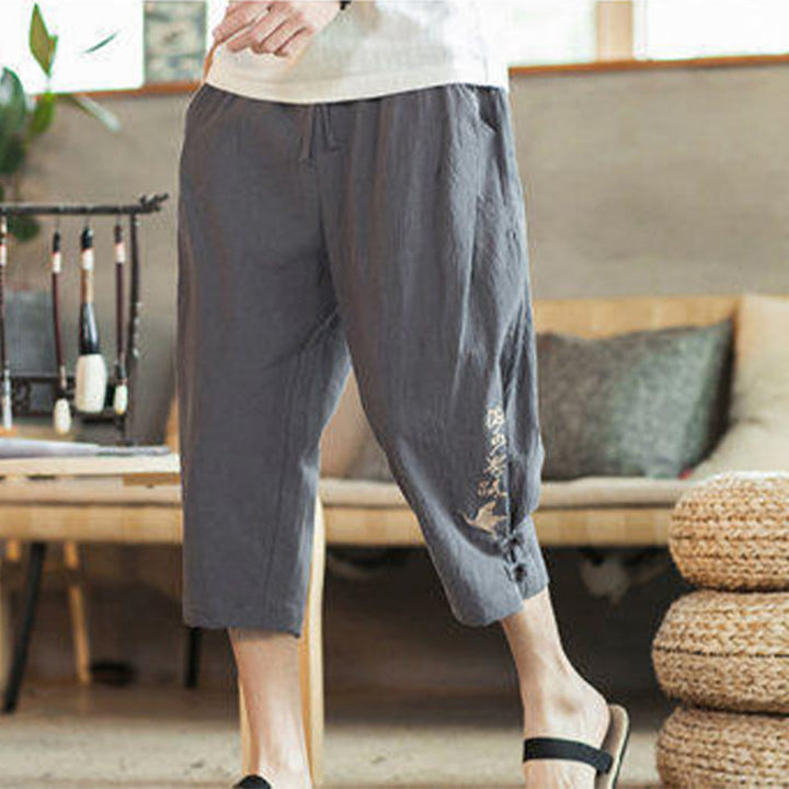 Kamienie Buddha Stones Haft Bawełna Męskie Spodnie Harem Skrócone Z Kieszeniami - image 15