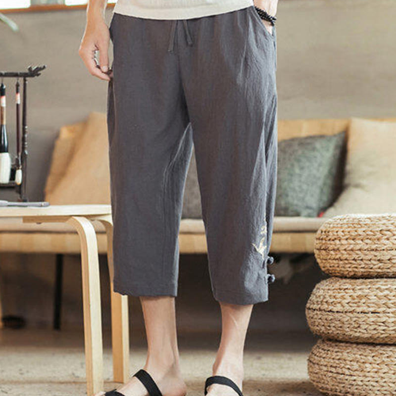 Kamienie Buddha Stones Haft Bawełna Męskie Spodnie Harem Skrócone Z Kieszeniami - image 12