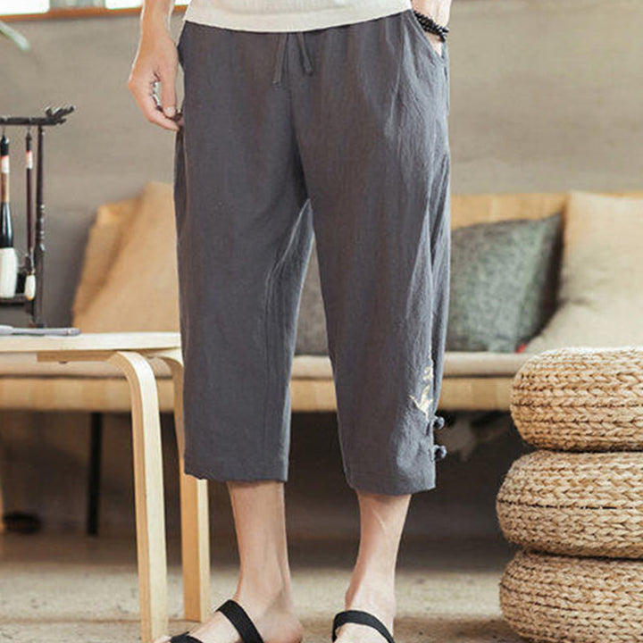 Kamienie Buddha Stones Haft Bawełna Męskie Spodnie Harem Skrócone Z Kieszeniami - image 12