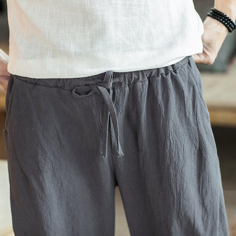 Kamienie Buddha Stones Haft Bawełna Męskie Spodnie Harem Skrócone Z Kieszeniami - image 20