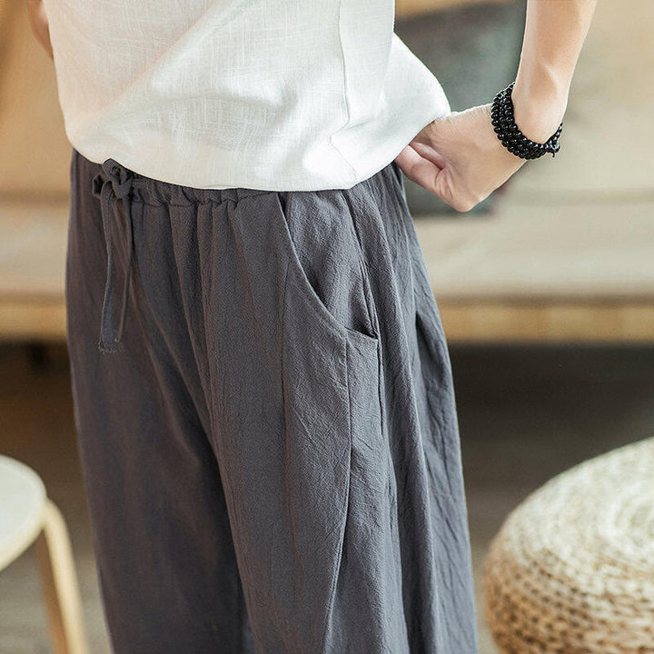 Kamienie Buddha Stones Haft Bawełna Męskie Spodnie Harem Skrócone Z Kieszeniami - image 19