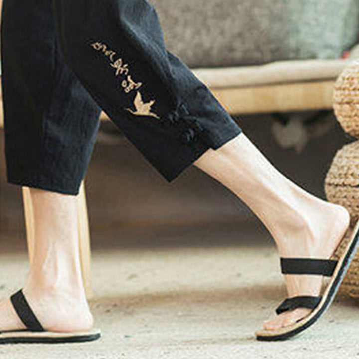 Kamienie Buddha Stones Haft Bawełna Męskie Spodnie Harem Skrócone Z Kieszeniami - image 30