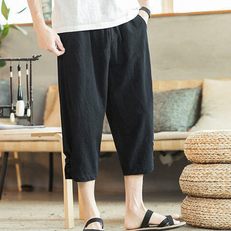 Kamienie Buddha Stones Haft Bawełna Męskie Spodnie Harem Skrócone Z Kieszeniami - image 24