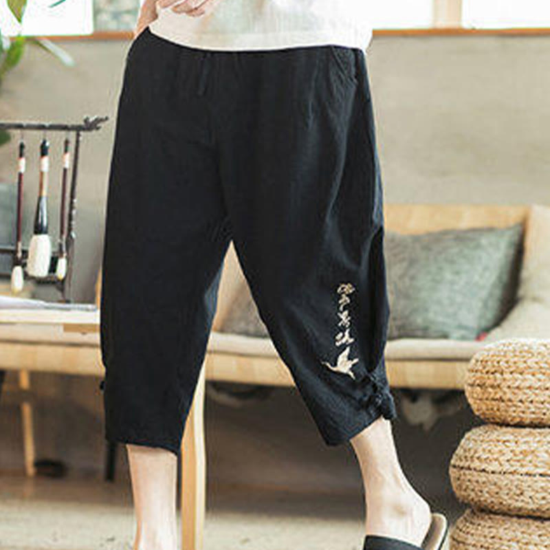 Kamienie Buddha Stones Haft Bawełna Męskie Spodnie Harem Skrócone Z Kieszeniami - image 28