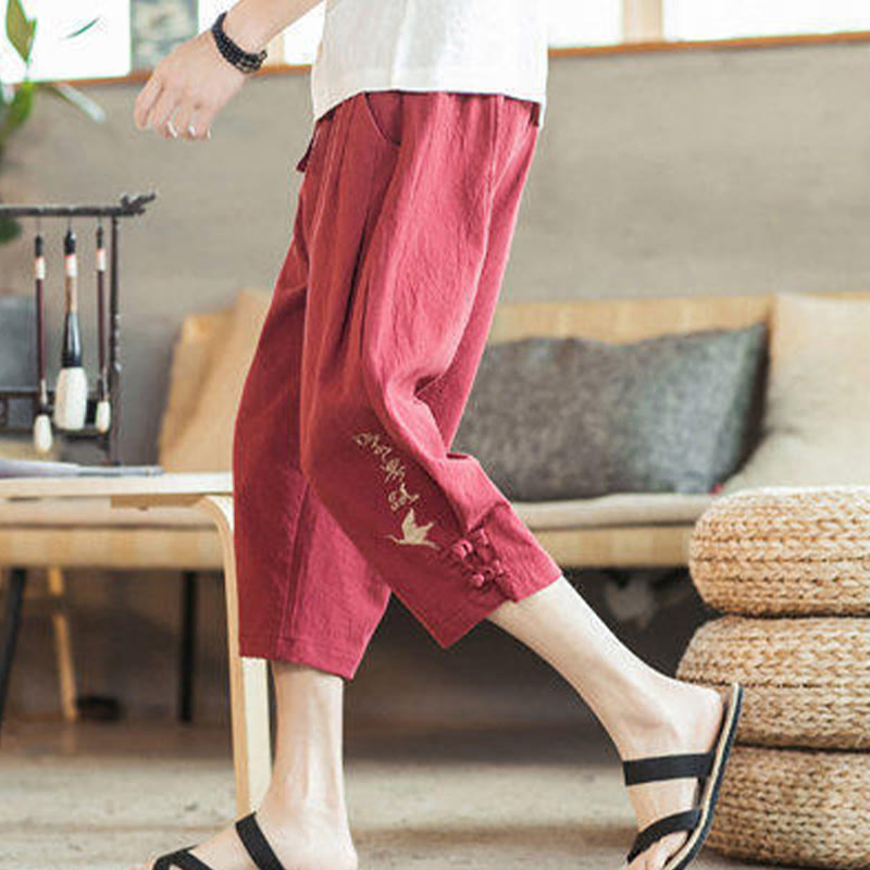 Kamienie Buddha Stones Haft Bawełna Męskie Spodnie Harem Skrócone Z Kieszeniami - image 38