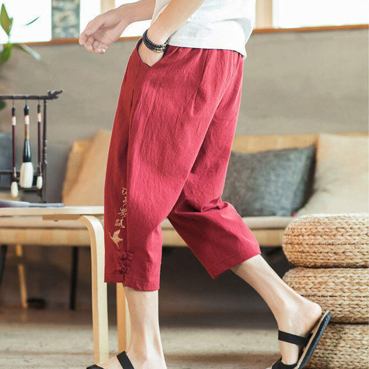 Kamienie Buddha Stones Haft Bawełna Męskie Spodnie Harem Skrócone Z Kieszeniami - image 37