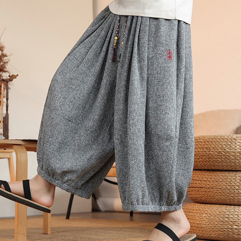 Buddha Stones Letnie Postacie Haft Ściągacz Męskie Spodnie Harem Do Kostki Z Kieszeniami - image 7