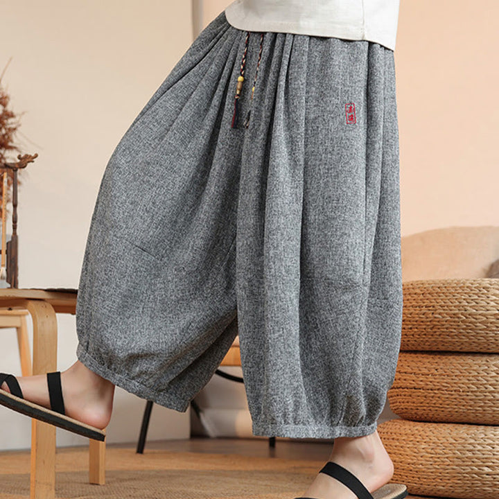 Buddha Stones Letnie Postacie Haft Ściągacz Męskie Spodnie Harem Do Kostki Z Kieszeniami - image 7