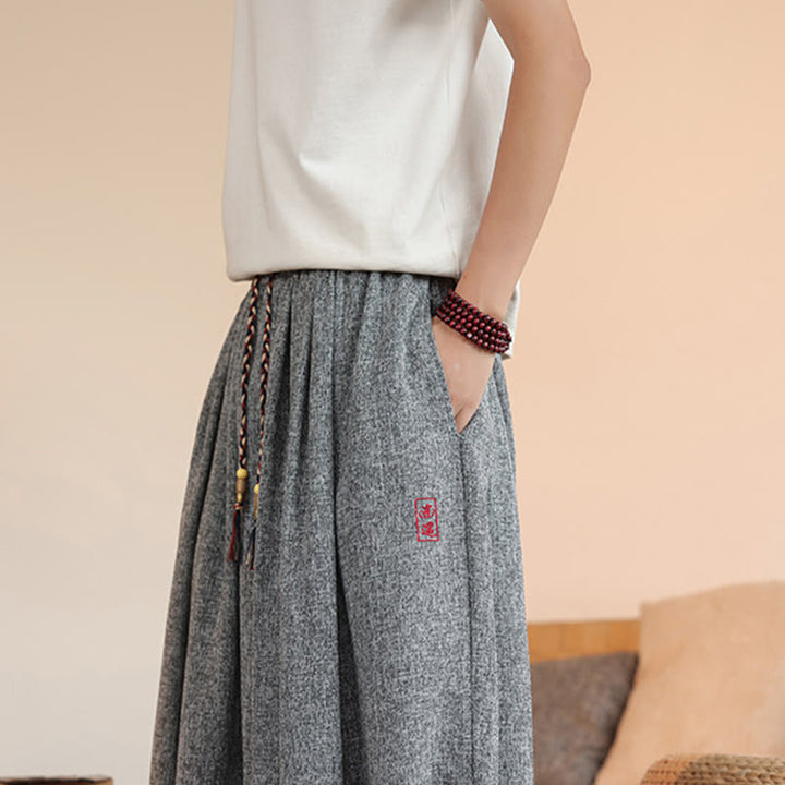 Buddha Stones Letnie Postacie Haft Ściągacz Męskie Spodnie Harem Do Kostki Z Kieszeniami - image 9