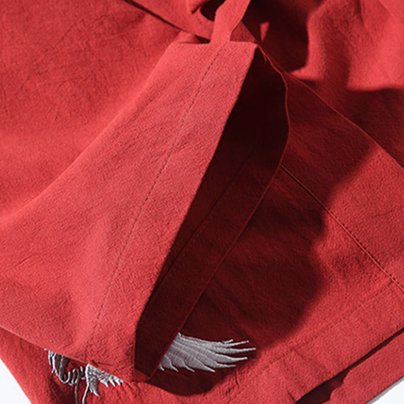 Kamienie Buddha Stones Haftowane Latające Białe Żurawie Bawełniana Lniana Kurtka Męska Kimono Otwarty Przód - image 10