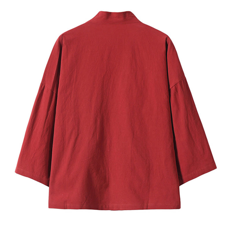 Kamienie Buddha Stones Haftowane Latające Białe Żurawie Bawełniana Lniana Kurtka Męska Kimono Otwarty Przód - image 3