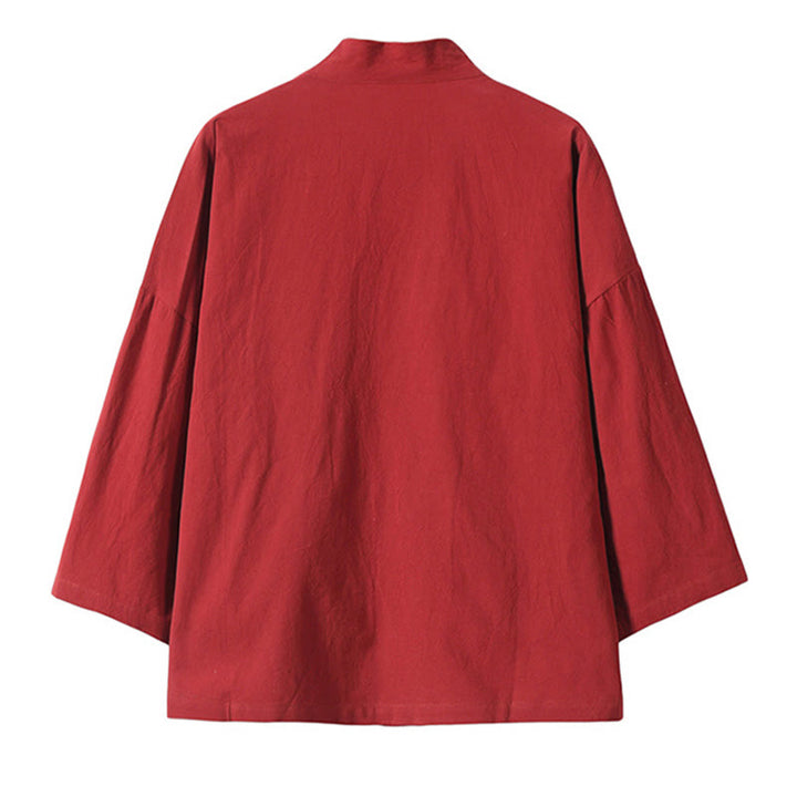 Kamienie Buddha Stones Haftowane Latające Białe Żurawie Bawełniana Lniana Kurtka Męska Kimono Otwarty Przód - image 3