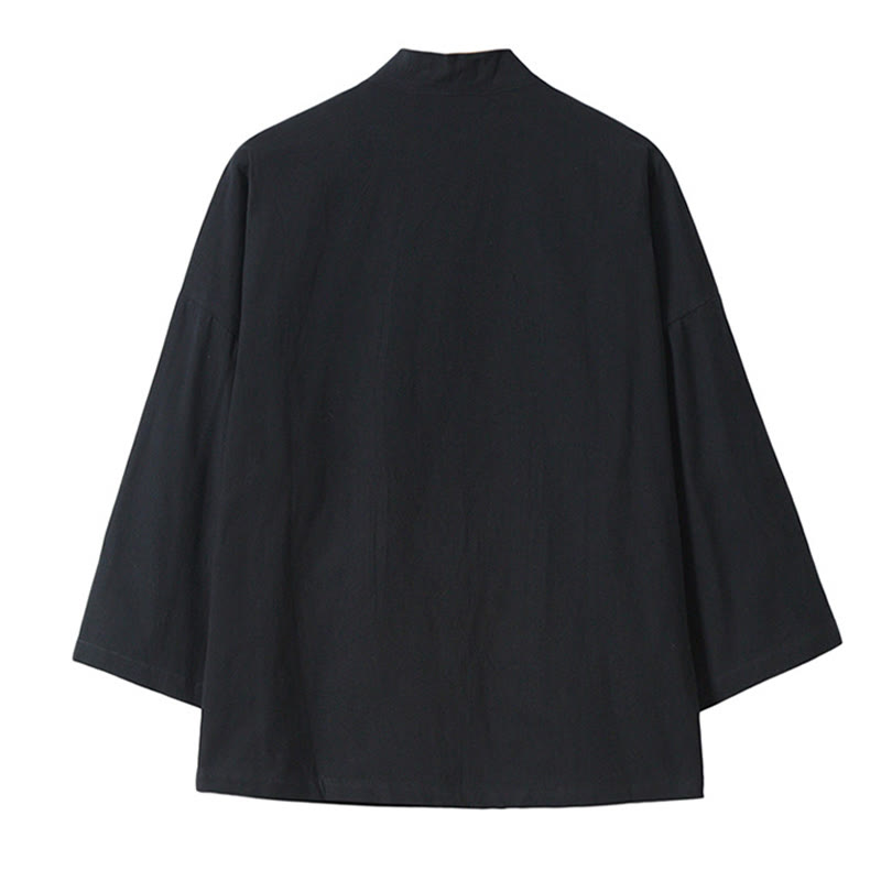 Kamienie Buddha Stones Haftowane Latające Białe Żurawie Bawełniana Lniana Kurtka Męska Kimono Otwarty Przód - image 14