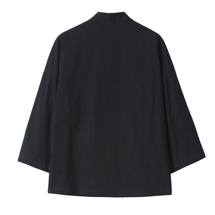 Kamienie Buddha Stones Haftowane Latające Białe Żurawie Bawełniana Lniana Kurtka Męska Kimono Otwarty Przód - image 14