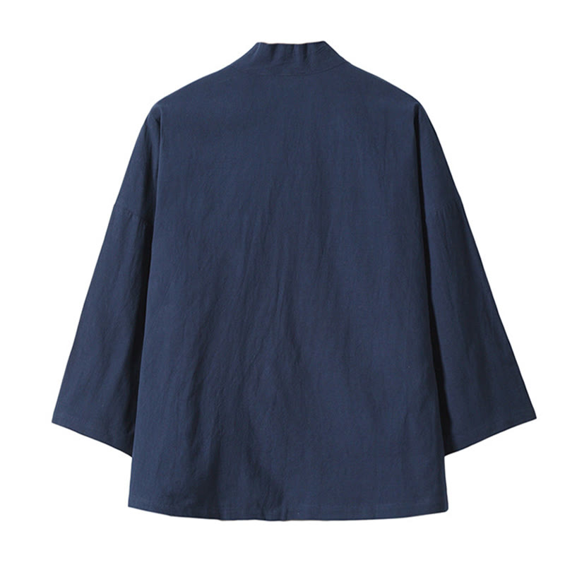 Kamienie Buddha Stones Haftowane Latające Białe Żurawie Bawełniana Lniana Kurtka Męska Kimono Otwarty Przód - image 16