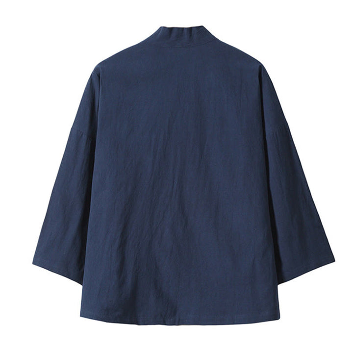 Kamienie Buddha Stones Haftowane Latające Białe Żurawie Bawełniana Lniana Kurtka Męska Kimono Otwarty Przód - image 16