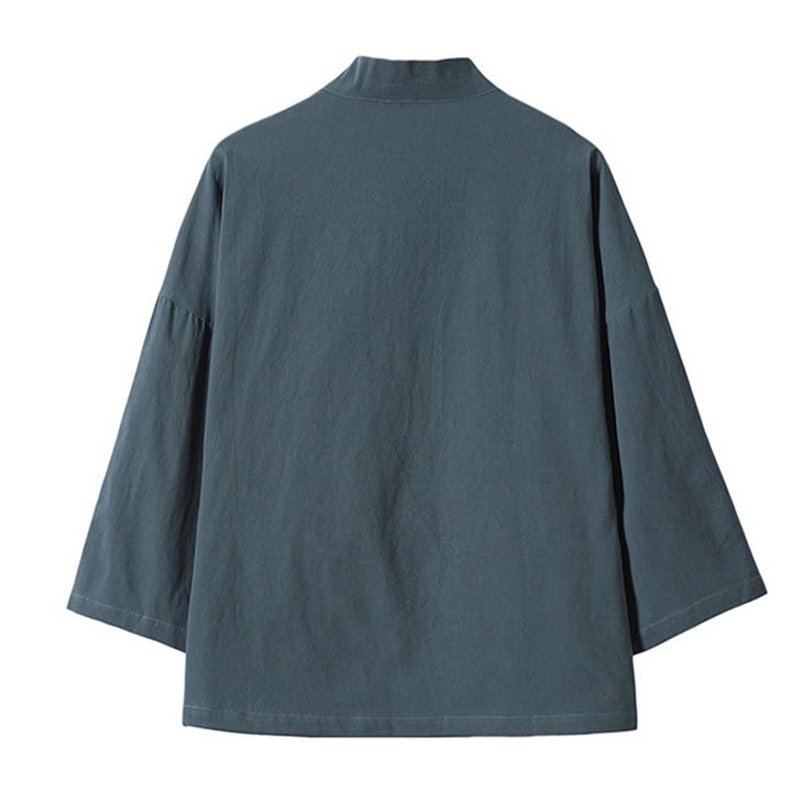 Kamienie Buddha Stones Haftowane Latające Białe Żurawie Bawełniana Lniana Kurtka Męska Kimono Otwarty Przód - image 1