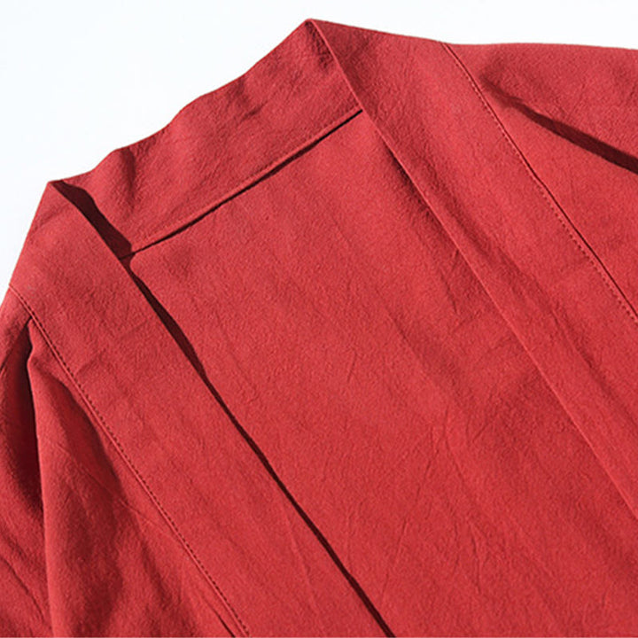 Kamienie Buddha Stones Haftowane Latające Białe Żurawie Bawełniana Lniana Kurtka Męska Kimono Otwarty Przód - image 4