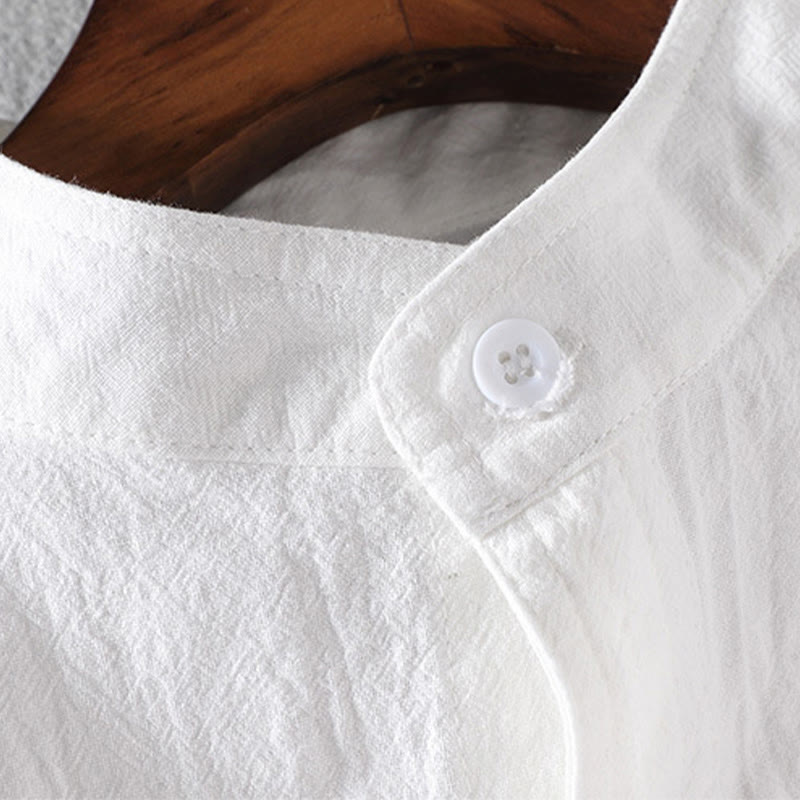 Koszula męska z krótkim rękawem i bawełną z lnu Buddha Stones Summer Solid Guziki - image 7