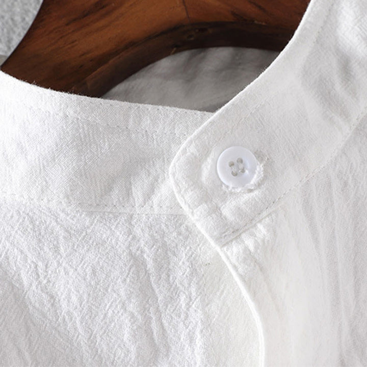 Koszula męska z krótkim rękawem i bawełną z lnu Buddha Stones Summer Solid Guziki - image 7