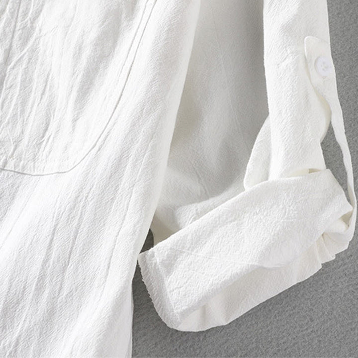 Koszula męska z krótkim rękawem i bawełną z lnu Buddha Stones Summer Solid Guziki - image 13