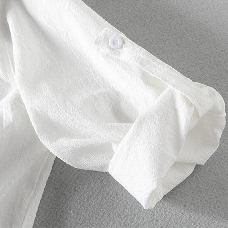 Koszula męska z krótkim rękawem i bawełną z lnu Buddha Stones Summer Solid Guziki - image 12