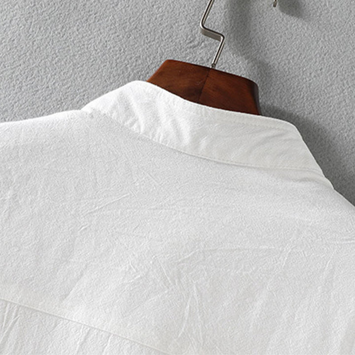 Koszula męska z krótkim rękawem i bawełną z lnu Buddha Stones Summer Solid Guziki - image 6